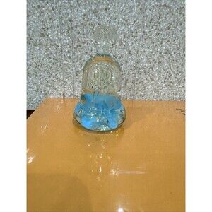 Joe St Clair Bell Paperweight Blue Flowers Art Glass Controlled Bubbles